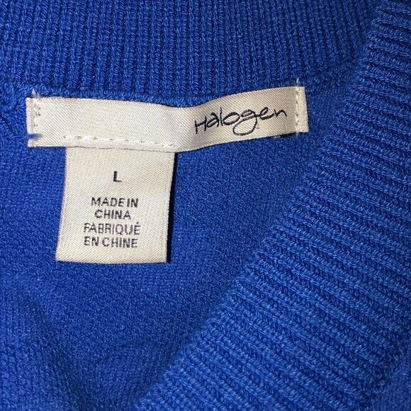 Halogen Academia Preppy Artsy Old Money Periwinkle Back Tie Polka Dot Sweater - Picture 6 of 9